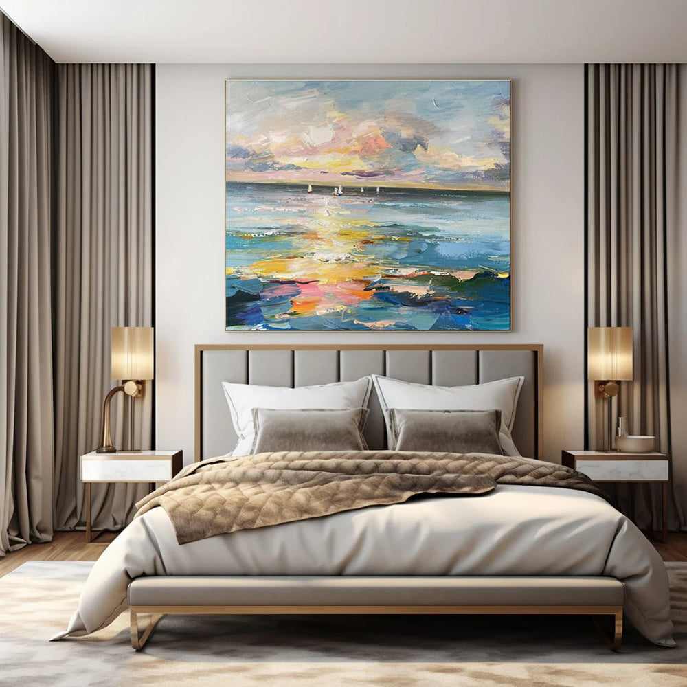 evening impressionist painting seaside design 4